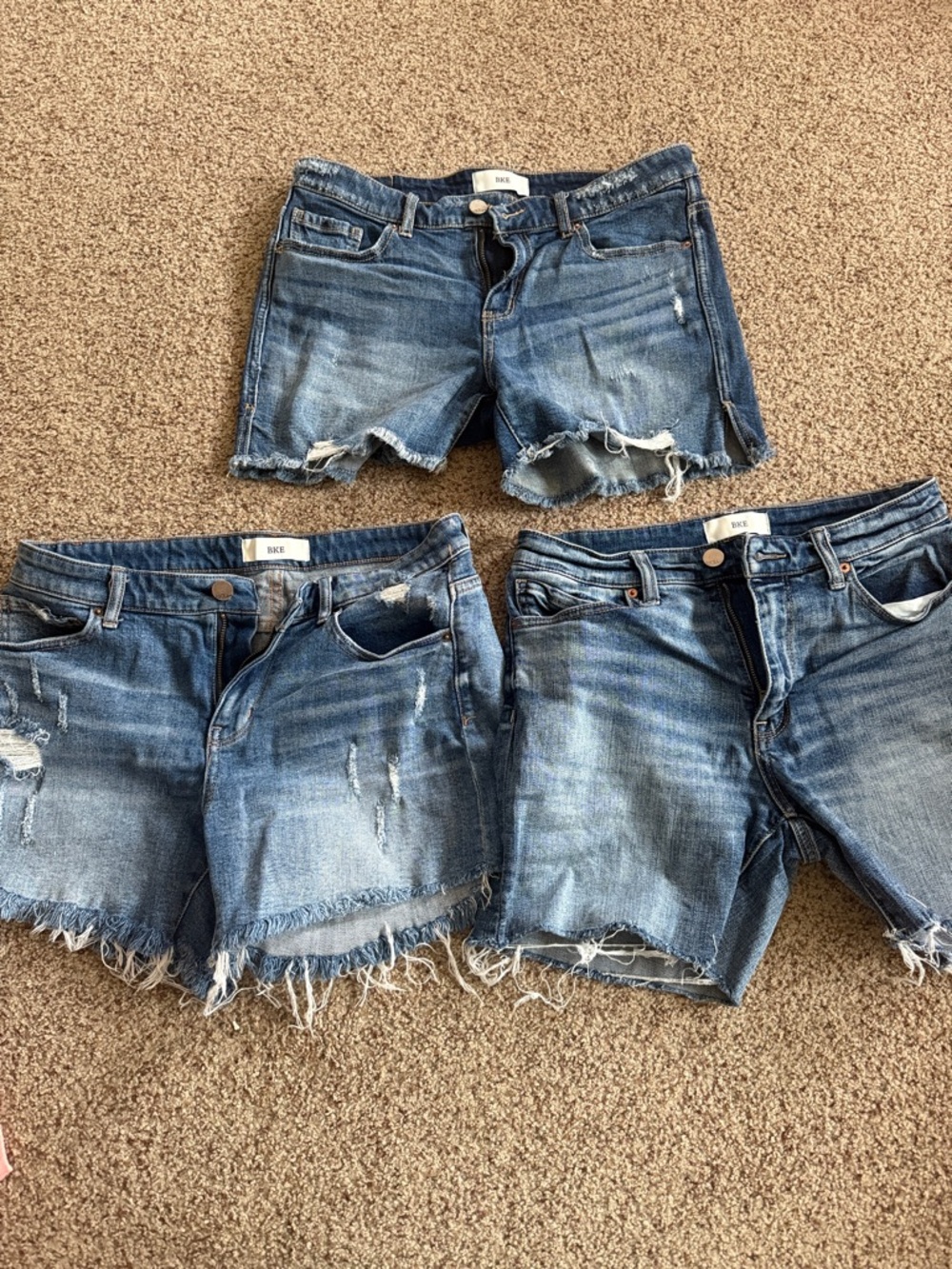 Light Wash Distressed Denim Shorts - Set of 3